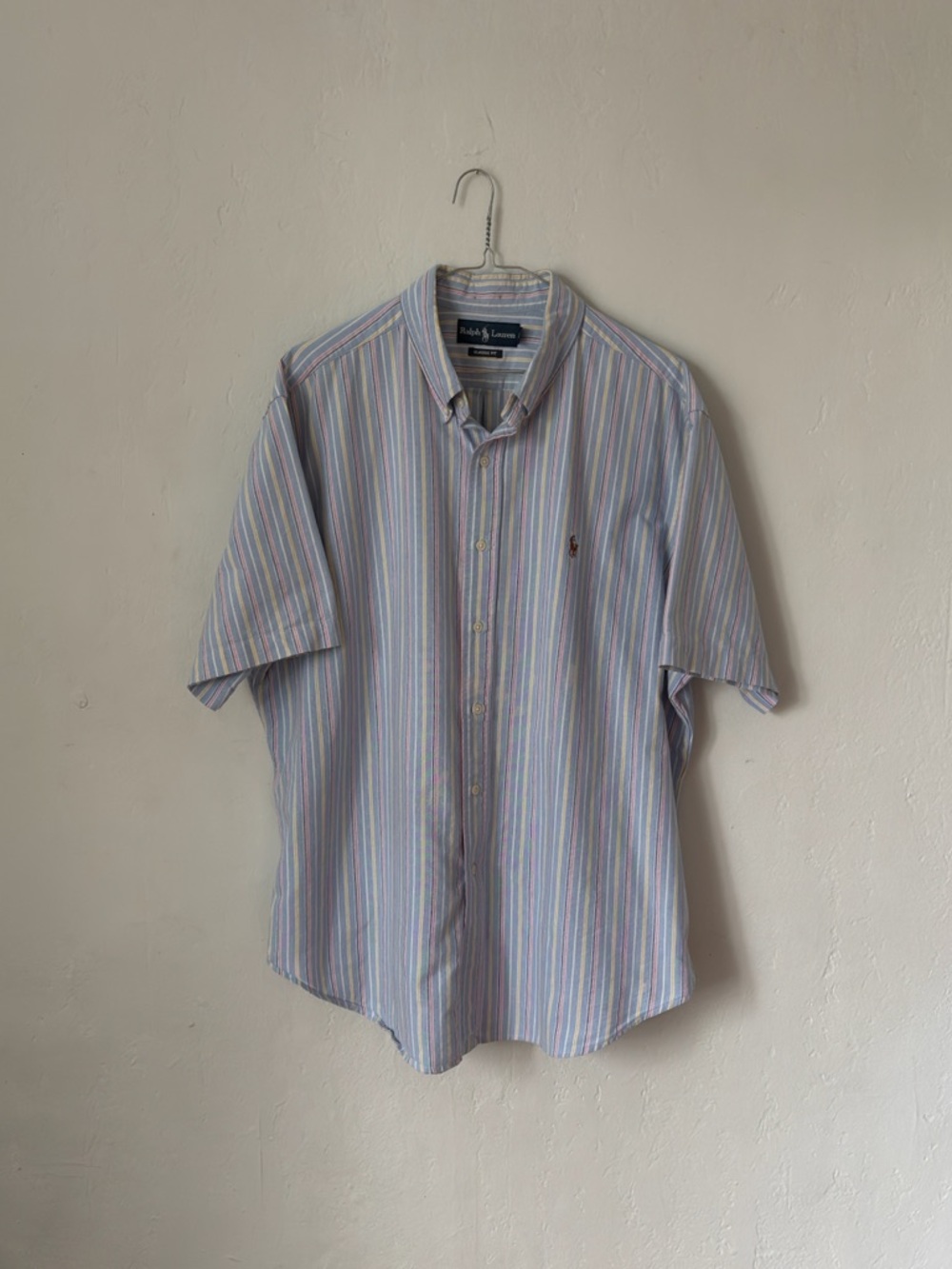 Vintage Ralph Lauren Custom Fit Multi Color Stripe Short Sleeve Oxford Men’s XL